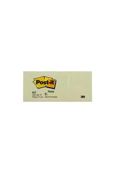 3M Post-it Yapışkanlı Not Kağıdı 3 Blok 100 Yaprak 38x51 Sarı 653 - 1
