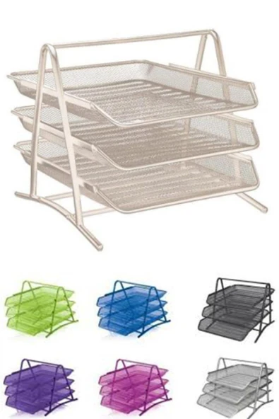 easyso 3'lü Siyah Evrak Rafı - Dosyalık - 3 Katlı Evrak Rafı - Metal Evrak Rafı - 6