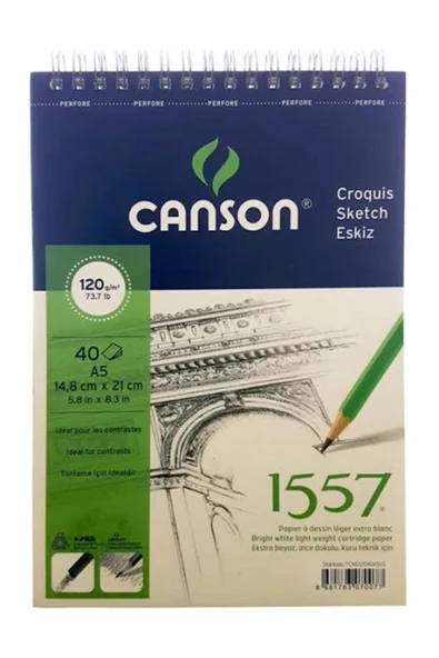 Canson 1557 A5 40yp 120gr Spiralli Eskiz Çizim Resim Defteri / FCNS12040A5US ürün görseli 1