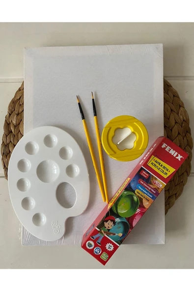 Dilek Tuval Seti 25x35 Tuval 2 Adet Fırça 1 Adet Su Kabı 1 Adet Palet 6 Lı Fenix Akrilik Boya ürün görseli 1