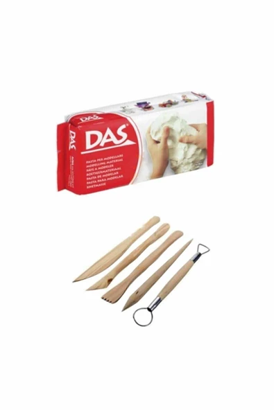 Das Beyaz Seramik Kili 500 Gr+ Modelaj Kalemi Ebeşuar 5 Li Ahşap Set ürün görseli 1