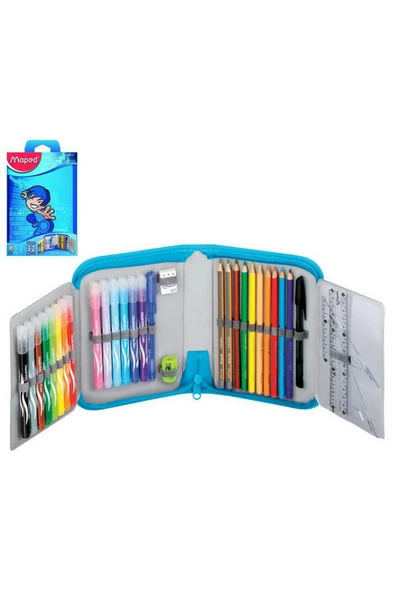 Maped Tek Katlı Mavi 32 Parça Içi Dolu Kalem Kutu 967811 - Resim 3