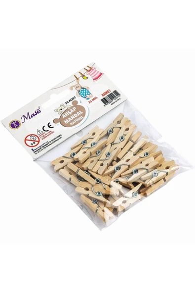 Masis Natural Mini Ahşap Mandal 25 Mm 30 Adet ürün görseli 1