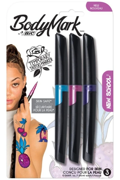 Bic Tatoo Body Mark Geçici Dövme Kalemi 3'lü Bilister - New School - 1
