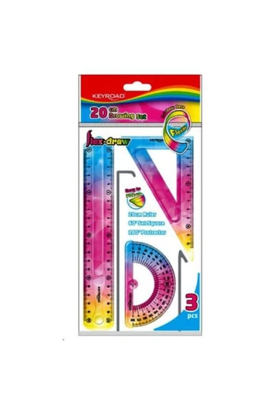 KEYROAD ( Esnek ) Çizim Seti Flexıble 20cm Cetvelli Gökkuşağı - 1