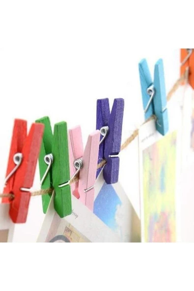 MEKAFİX Ip Hediyeli 50 Li 25mm Renkli Mini Mandal Fotoğraf Süsleme Mandalı - Resim 2