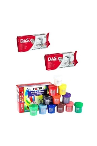 Muhtelif Das Collectıon Beyaz Seramik Kil Hamuru 2x500 gr Ve Fatih 12 Renk Guaj Boya Seti H.s ürün görseli 1