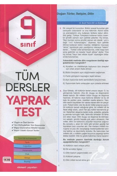 Element Yayınları 9. Sınıf Tüm Dersler Yaprak Test - 1