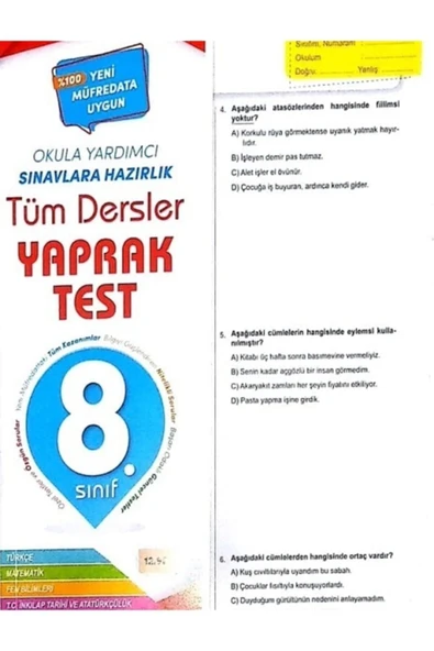 Element Yayınları Element 8. Sınıf Tüm Dersler Yaprak Test - 1