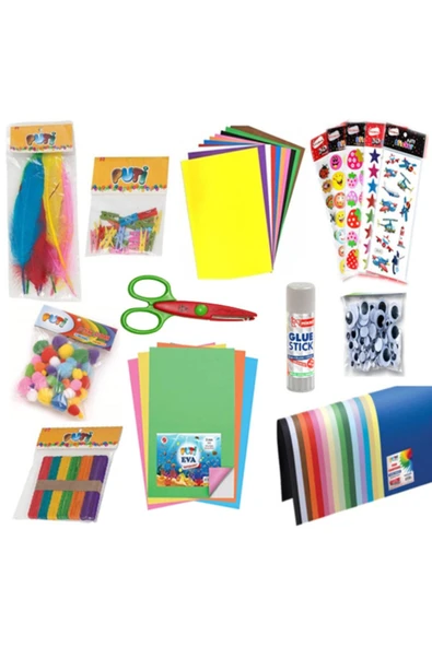 Puti Anaokulu Etkinlik Set-sticker,tüy,mandal,makas,eva,fon Kartonu,elişi Kağıdı,oynargöz,çubuk,stick ürün görseli 1