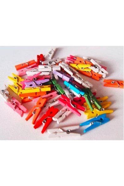 TOPTAN TÜRKİYE Renkli Ahşap Küçük Mandal 25'li Mini Ahşap Mandal - Fotoğraf Mandalı ürün görseli 1