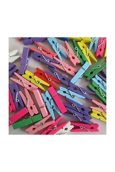 Magic Hobby 50 Adet Mini Mandal - Renkli Ahşap Dekoratif Fotoğraf Mandalı - Resim 2