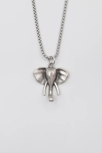 Fil Kafası KolyeÖrme Zincir Kolye - Antik Gümüş Kaplama - Kadın Erkek - 60 cm ürün görseli 1