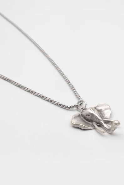 Fil Kafası KolyeÖrme Zincir Kolye - Antik Gümüş Kaplama - Kadın Erkek - 60 cm - Resim 2