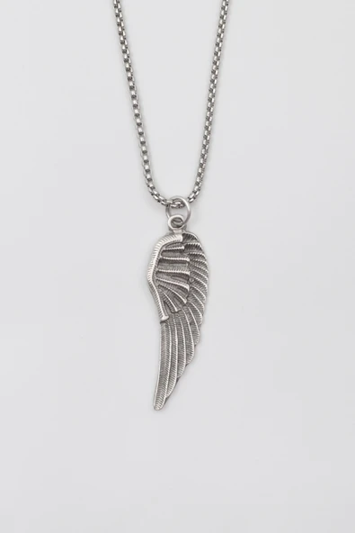 Melek Kanadı Örme Zincir Kolye - Antik Gümüş Kaplama - Kadın Erkek - 60 cm ürün görseli 1