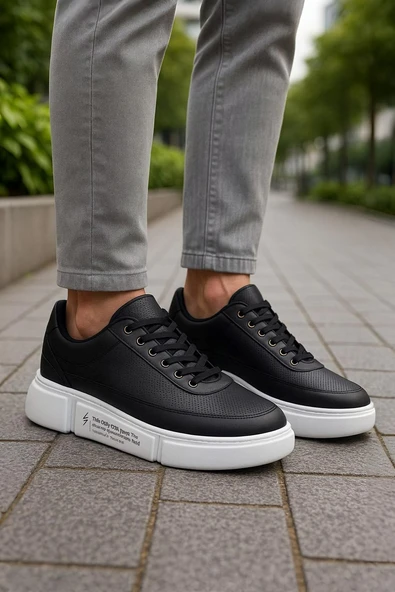 Günlük Erkek Spor Ayakkabı Bağcıklı Dikiş Detaylı Hafif Kalın Yüksek Taban Sneaker MC06