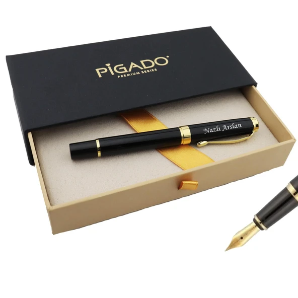 İsme Kişiye Özel Siyah Gold Pistonlu Dolma Kalem ürün görseli