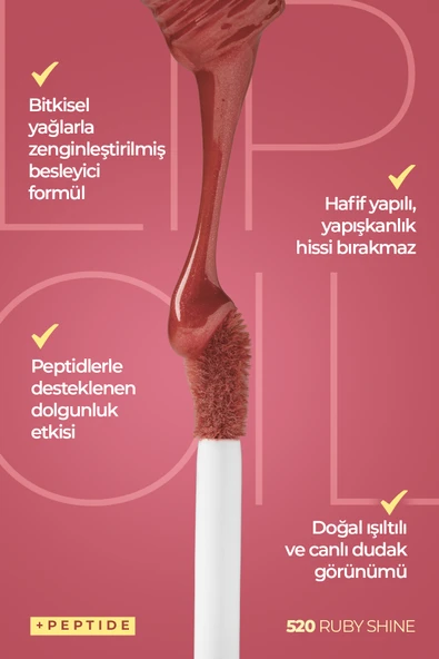 Peptide İçerikli Bakım Yapan Lip Oil - 520 Ruby Shine - 2