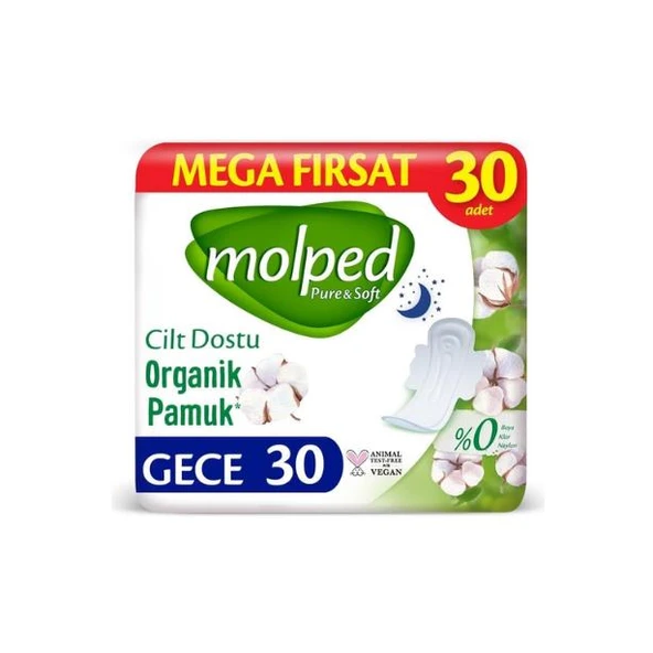 Molped Pure & Soft Organik Pamuklu Hijyenik Ped Mega Fırsat Paketi 30 lu Gece ürün görseli