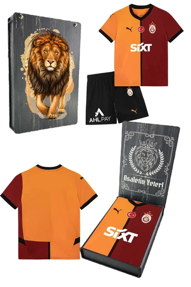 Galatasaray Orijinal Lisanslı 24-25 Sarı - Kırmızı 5 Yıldızlı Çocuk Forma Set Hediyelik Ahşap Kutulu - 1