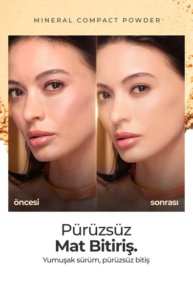 Mineral Compact Powder Kusursuz Mat Bitişli Kompakt Pudra Ivory Beige - 3