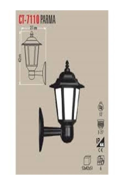 Cata Ct-7110 E27 42cm Siyah Parma Bahçe Apliği - 4