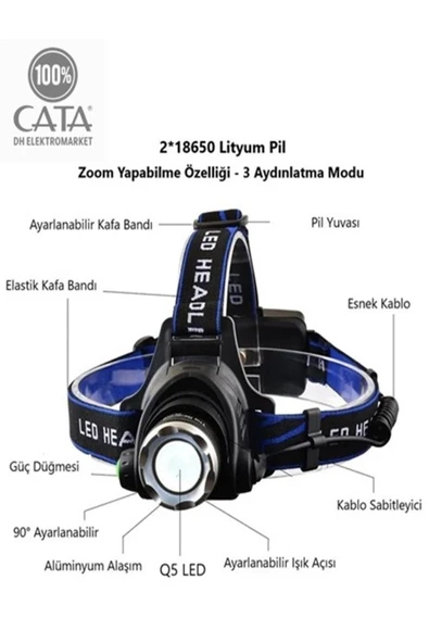 Cata Şarj Edilebilir Poyraz Led Kafa Feneri - 5