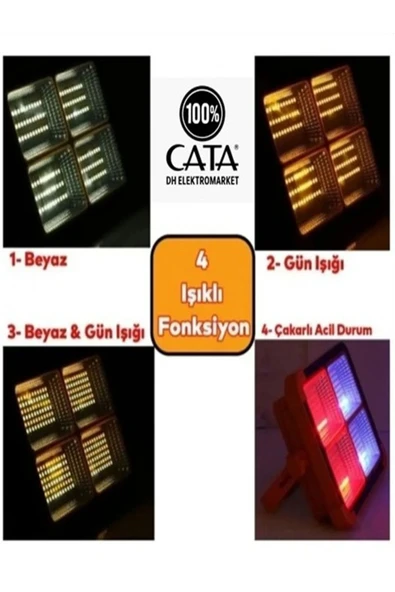 Cata 200W 6400K Taşınabilir Şarjlı Solar LED Projektör CT-4698 - 5