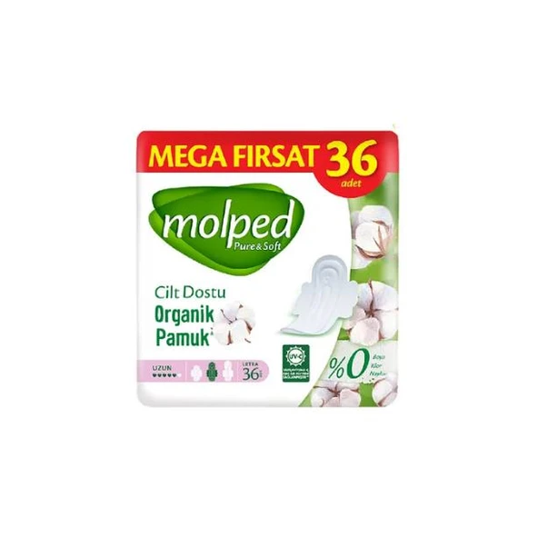 Molped Pure & Soft Organik Pamuklu Hijyenik Ped Mega Fırsat Paketi 36 lı Uzun ürün görseli 1