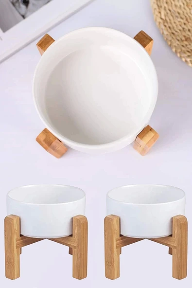 MatGo Pati Kedi Köpek Beslenme Mama Su Kabı Seramik Kaseli 500Ml Hacimli Kaymaz Şık ve Hijyenik 2’li Set - 3