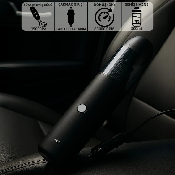 Mioji Mio 3C 15000Pa Araç Süpürgesi - Siyah