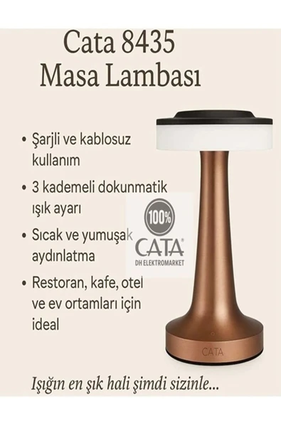 Cata Dekoratif Masa Lambası Oslo Dokunmatik Abajur 3 Mod Kademeli Şarjlı 8435 - 8