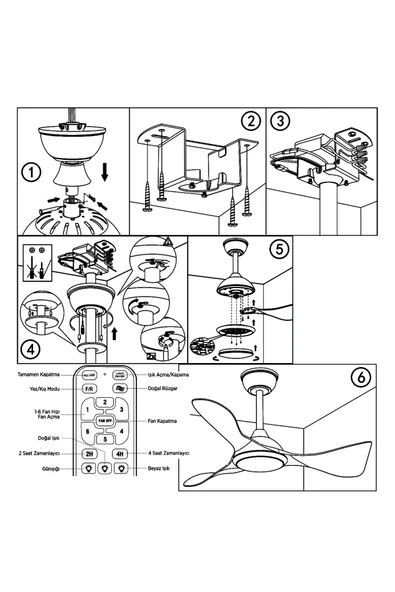 Cata Ct-3000 Cenevre Led’li Tavan Vantilatörü | Uzaktan Kumandalı, 132 Cm, 3 Renk Işık - 2