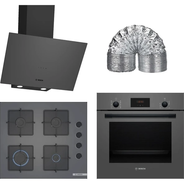 Bosch Gri 3 Lü Ankastre Set 326 (HBF512BH1T-POP6C9P30O-DWK64PJ70T) - Baca Borusu ile Birlikte - 1
