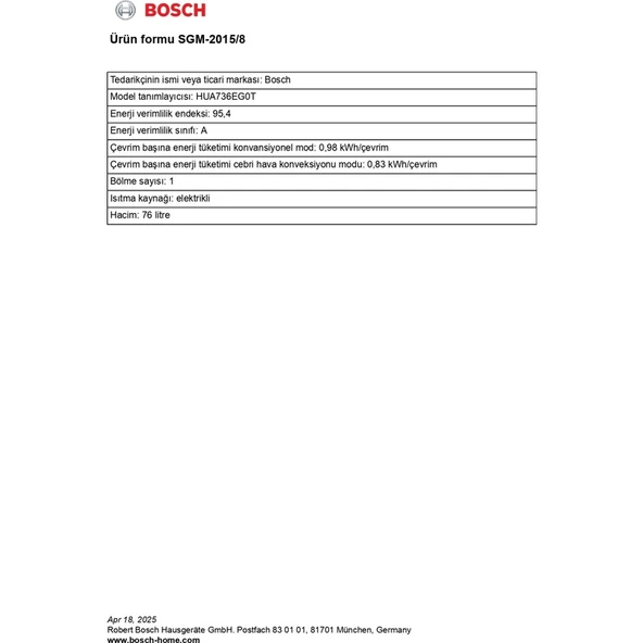 Bosch HUA736EG0T 76 Lt 8 Programlı Buhar Destekli Black Inox Ankastre Fırın - 5
