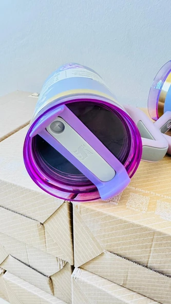 Stanley Quencher H2.0 1.18L Çiçek Desenli Termos  Mor ve Pembe - 4