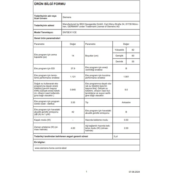Siemens SN75EX11CE B Enerji Sınıfı 8 Programlı Bulaşık Makinesi - Resim 6