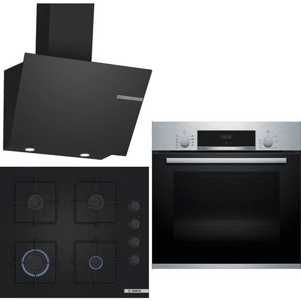 Bosch Siyah 3'lü Ankastre Set 332 ( HBF534ES3T - POP6C6P30O - DWK66PJ60T ) - 1