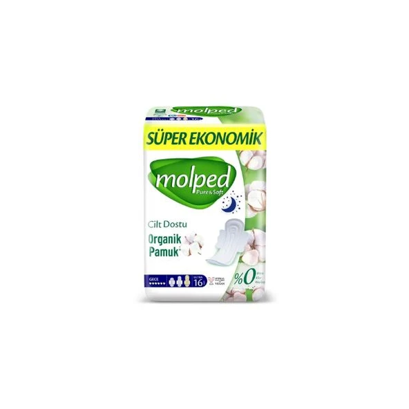 Molped Pure & Soft Organik Pamuklu Hijyenik Ped 16 lı Gece - 1