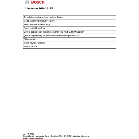 Bosch HBF011BR0T 71 Lt 4 Programlı Inox Ankastre Fırın - 5