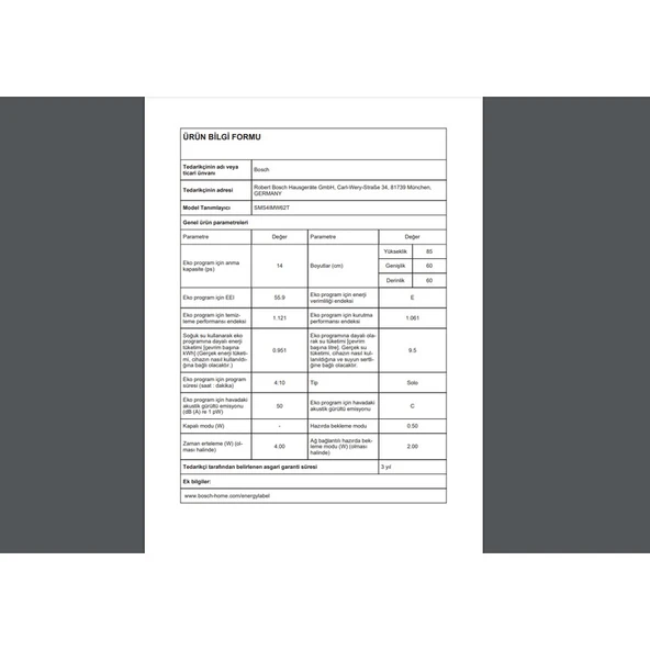 Bosch SMS4IMW62T E Enerji Sınıfı 6 Programlı 14 Kişilik Bulaşık Makinesi - Resim 7