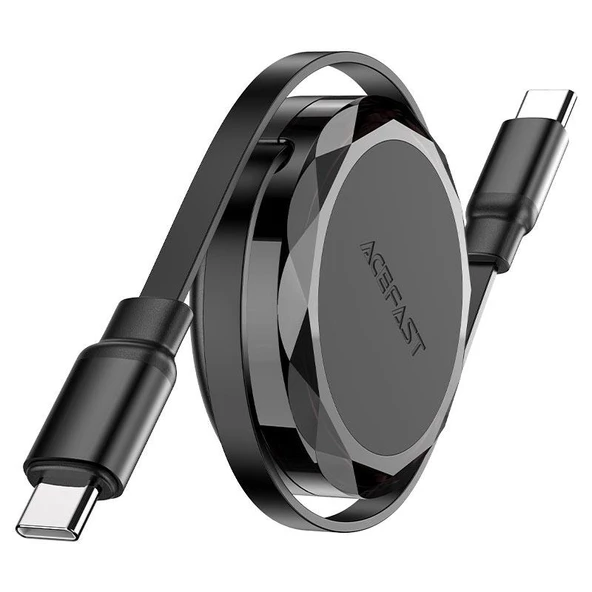 Acefast USB-C to USB-C Makaralı Kablo 60W Güç 0.8 Metre PPS 2.0 - Super Hızlı Şarj - Apple Uyumlu Type-C Şarj Data Kablosu - C13-03 - 1