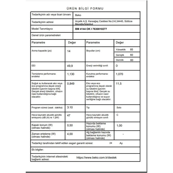 Beko Bm 4144 Ok I D Enerji Sınıfı 4 Programlı Inox Bulaşık Makinası (otomatik kapı açma özelliği) - 5
