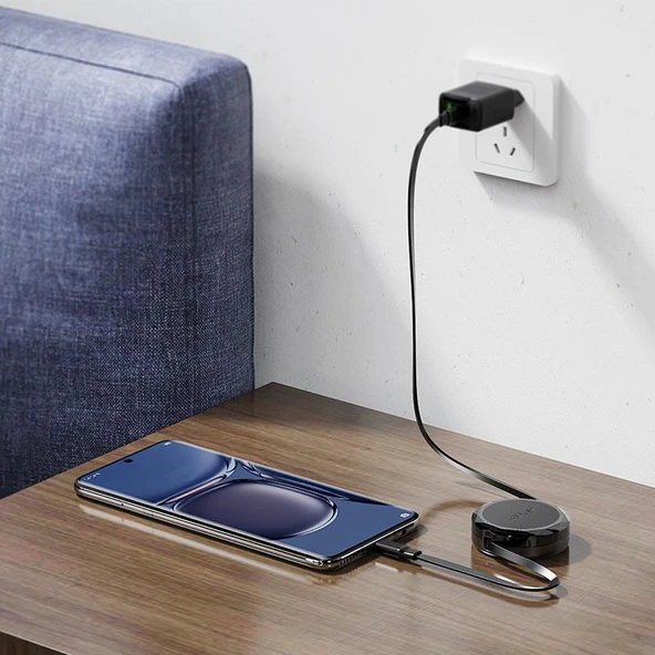 Acefast USB-C to USB-C Makaralı Kablo 60W Güç 0.8 Metre PPS 2.0 - Super Hızlı Şarj - Apple Uyumlu Type-C Şarj Data Kablosu - C13-03 - 4