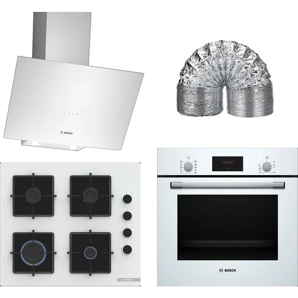 Bosch Beyaz 3 Lü Ankastre Set 325 ( HBF512BW1T - POP6C2P30O - DWK64PJ20T ) - Baca Borusu ile Birlikte - 1