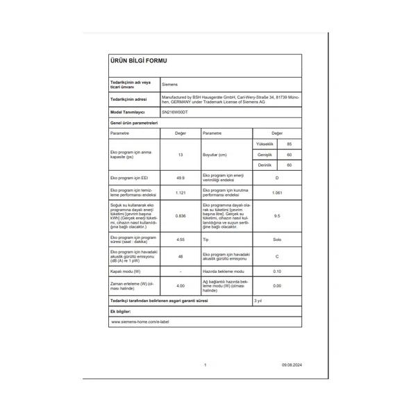Siemens SN216W00DT 6 Programlı 13 Kişilik Bulaşık Makinesi - 7