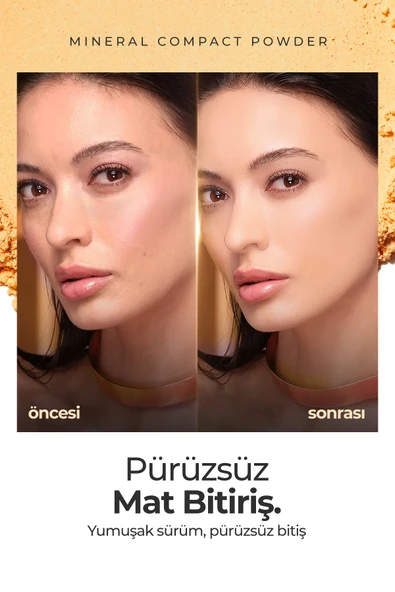 Mineral Compact Powder Kusursuz Mat Bitişli Kompakt Pudra Golden Beige - 3