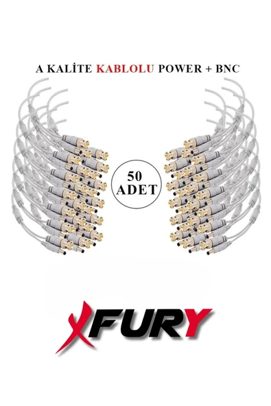 FURY 50 Adet A Kalite Kablolu Hazır BNC + POWER Jack Kablolu Konnektör ürün görseli