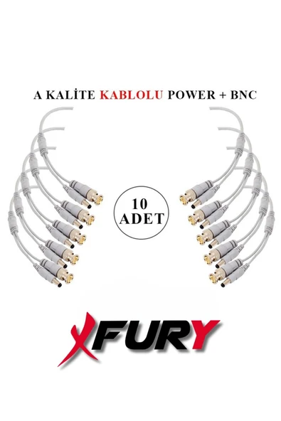 FURY 10 Adet A Kalite Kablolu Hazır BNC + DC POWER Jack Kablolu Konnektör ürün görseli