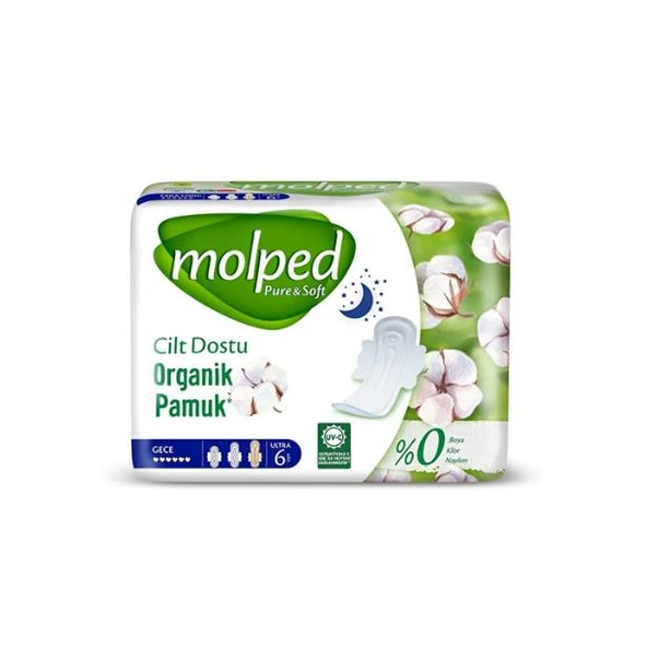 Molped Pure & Soft Organik Pamuklu Hijyenik Ped 6 lı Gece - 1